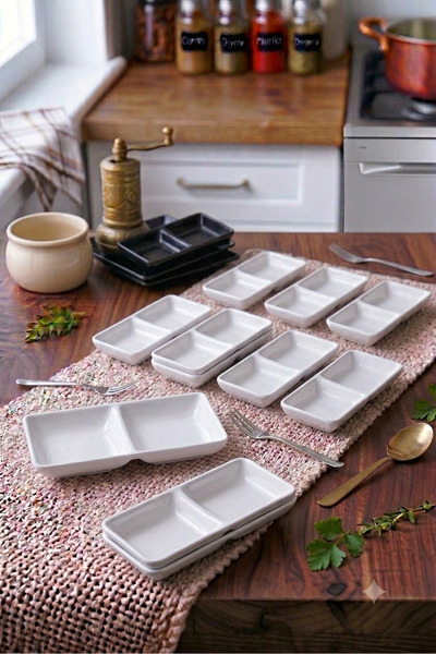 BİODATA 6 Pieces of Unbreakable Melamine 2-Compartment Sauce Bowl and Snack B...