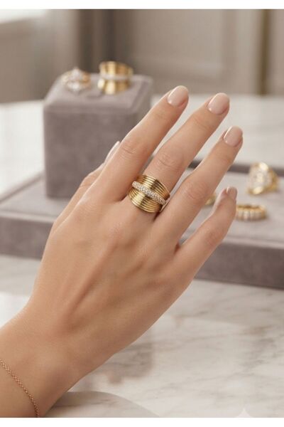 HOŞGÖR ACCESSORIES Women's Xuping Rose Color Stone Ring