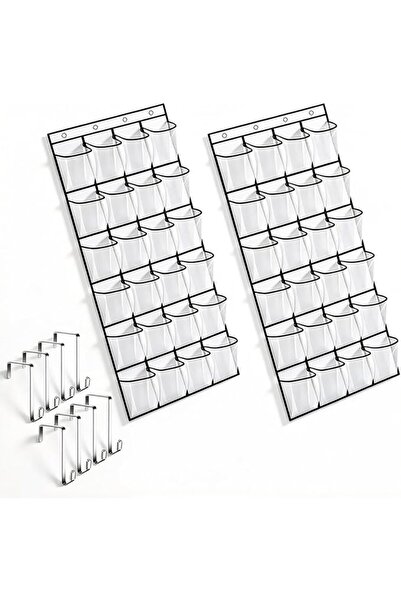 Duomama 2 Pack White Over Door Shoe Organizer with 24 Mesh Pockets, Space Sav...