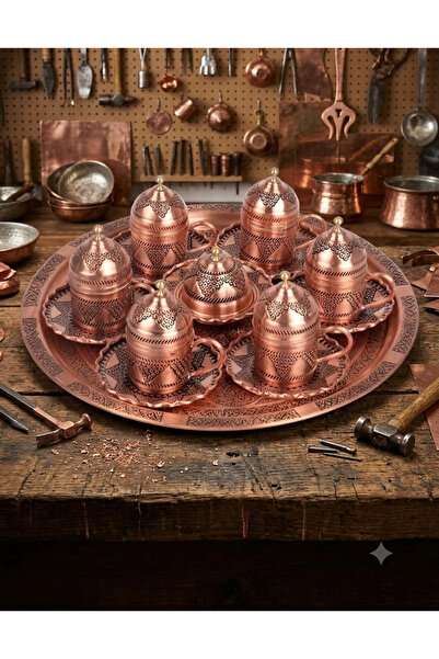 Sabit Bakırcılık Copper Grape Pattern 6-Piece Cup Set