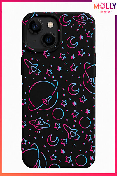 Molly iPhone 13/14 İçin Siyah Zero Gravity Desenli İçi Kadife Silikon Kılıf