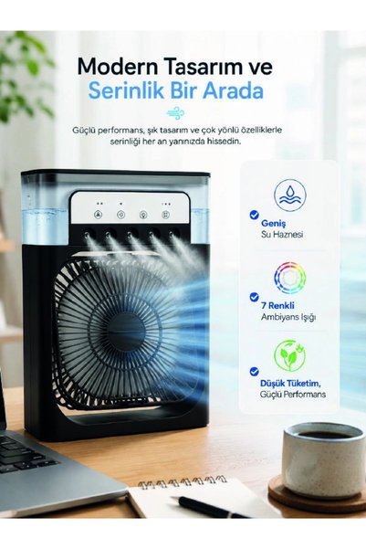 Eco Lounge Masaüstü Püskürtmeli Serinletici Fan 5 Sisleme, 3 Fan Hızı, 7 Renk Ambiyans Işığı