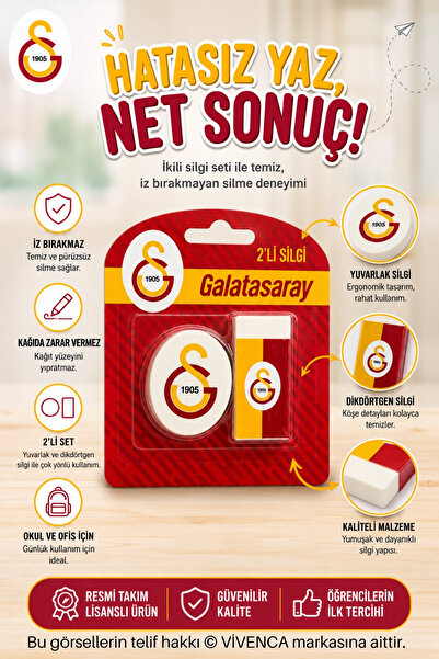 Galatasaray New Season Officially Licensed Double Eraser Set with Vi̇venca Si...