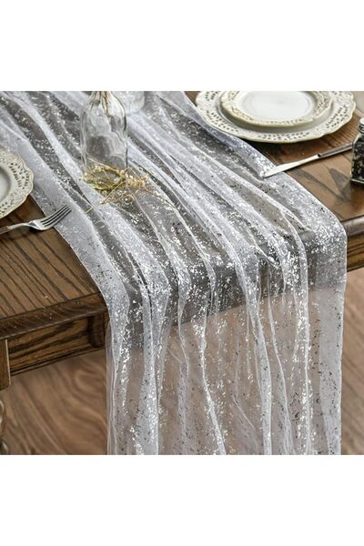 Artoid Mode Blue Gold Glitter Gauze Table Runner, 25x120 Inch Sheer Cheeseclo...
