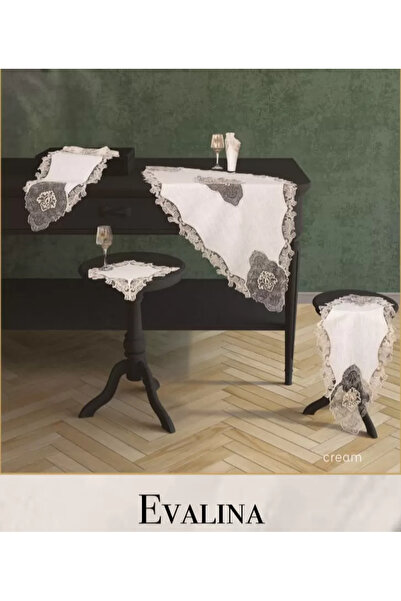 Ceki Home Evalina Model Cream-Cream Σετ Τραπεζομάντηλα 5 τεμαχίων από λινό δα...