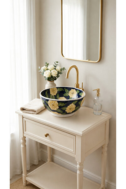 EvaniLife Papatya Model Golden Bloom Serisi El Yapımı Seramik Lavabo Özel Tas...