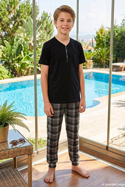 REMSA Young Boy's Short-Sleeved Shorts Pajama Set 4377 Black