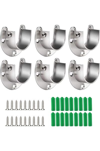 Parlberd 6-Pack Stainless Steel Closet Rod End Supports, Heavy Duty U-Shaped ...