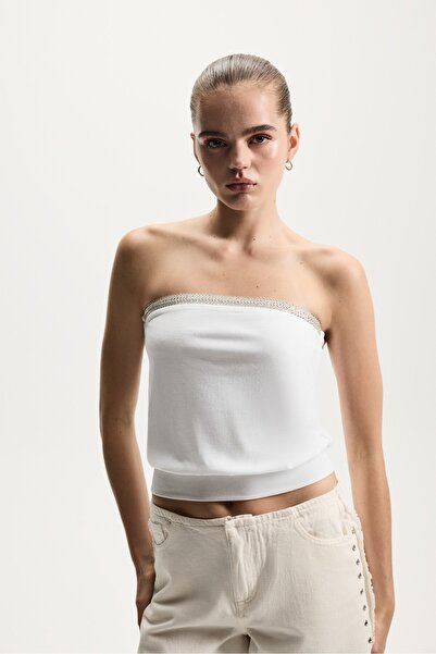 LEFTIES Taşlı bandeau bluz