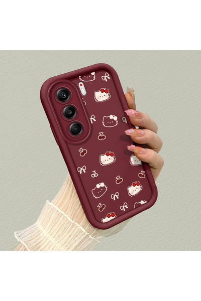 CHICASELUX Tecno Camon 40 Pro 5g Compatible Burgundy Color Cute Cat Cherry an...