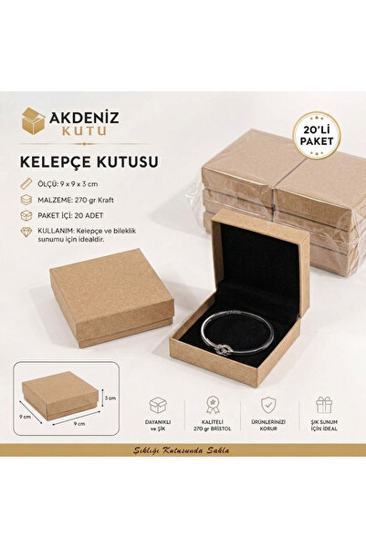Akdeniz Kutu 9x9x3 cm Tam Kapaklı Süngerli Takı Kutusu Kraft
