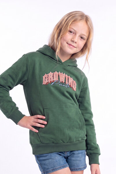 FYK KİDS Girl's Printed Kangaroo Pocket Long Sleeve Hooded Sweatshirt