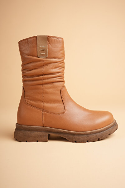 ANALİN SHOES Women's Genuine Leather and Fur Lined Bellows Boots - Tan