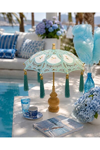 Missidea Vintage Aqua Bohem Ledsiz Dekoratif Şemsiye