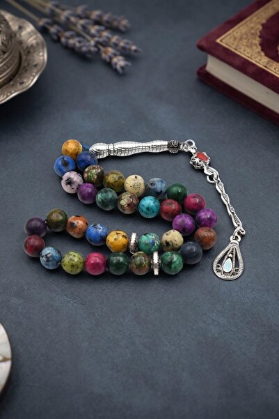 Prestige Natural Jade Stone 33 Prayer Beads with Metal Tassel 8mm Sphere Cut ...
