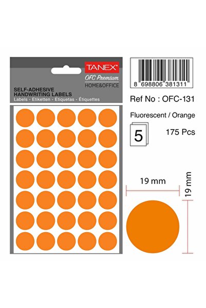 Tanex Round Self-Adhesive Labels, D19 Mm, 175 Pcs/Set, Tanex, Orange