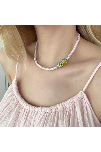 Alice İsstanbul Lilac Crystal Stone Murano Flower Necklace