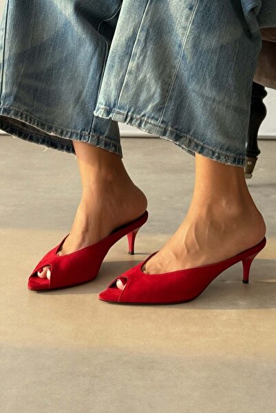 nope21shoess Onyx Red Genuine Leather Heeled Slippers
