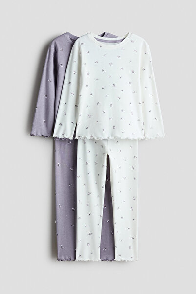 H&M 2'li Pamuklu ve Desenli Pijama Takımı