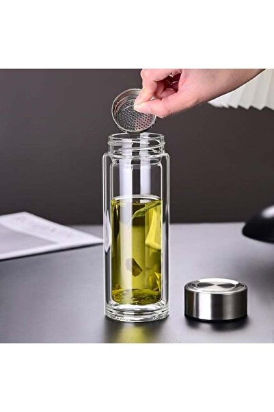 Generic Double Layer High Borosilicate Glass Water Bottle with Tea Filter, 30...