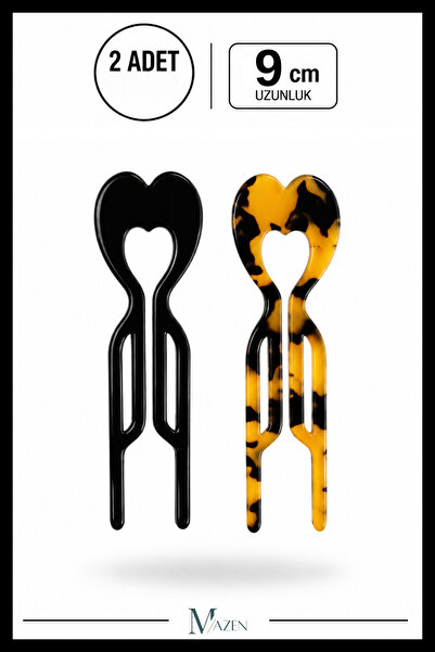 MAZEN 2 Pieces Heart Model Hairpin Hair Bun Clip Stick Clip Black Leopard 9 cm