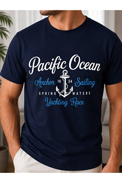 Oceanwear Pacific Ocean Sea Design Short Sleeve Navy Blue Men's Tshirt