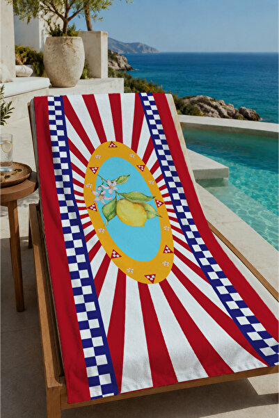 Evmila Red Navy Blue Retro Circus Illustration Patterned 70X150 Beach Towel -...