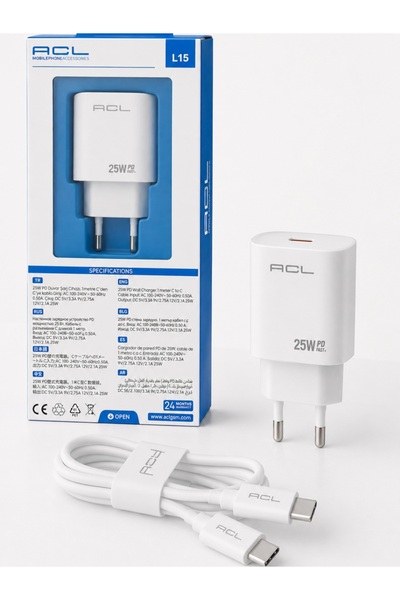 ACL L15 25W PD Hızlı Şarj Aleti ve Type-C to Type-C Kablo Seti (3.4A / 1 Metre)