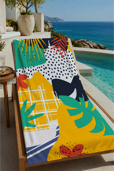 Evmila Yellow Green Black Pop Art Animal and Tropical Leaf Pattern 70X150 Bea...