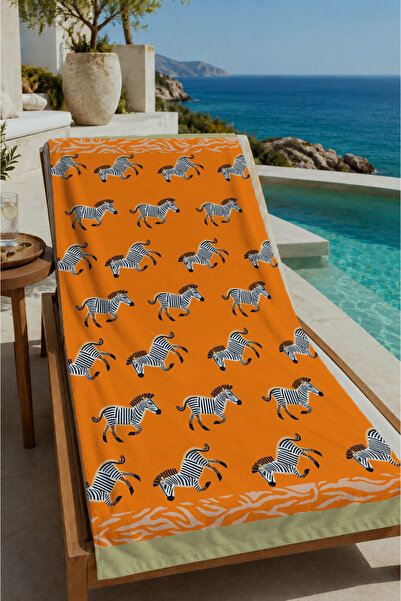 Evmila Narandžasti zebra sa ponovljenim safari uzorkom, peškir za plažu 70x15...