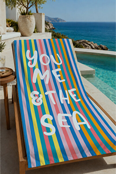 Evmila Colorful Vertical Stripes You Me and the Sea Written 70X150 Beach Towe...