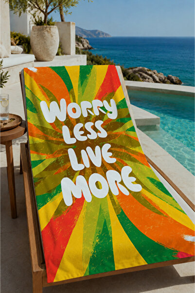 Evmila Green Orange Worry Less Written Tropical Patterned 70X150 Beach Towel ...