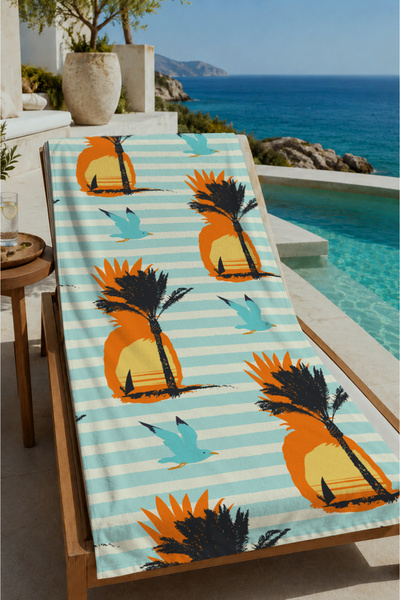 Evmila Light Blue Striped Pineapple Patterned 70X150 Beach Towel - Cotton Bat...