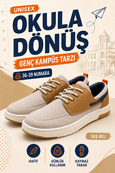 Ayakkabı Deryası Unisex Genç Günlük Sneaker Bağcıklı Tekstil Spor Ayakkabı 36-39