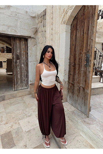 kırmızı butiks Καφέ ψηλόμεσο παντελόνι Buzzy Shalwar