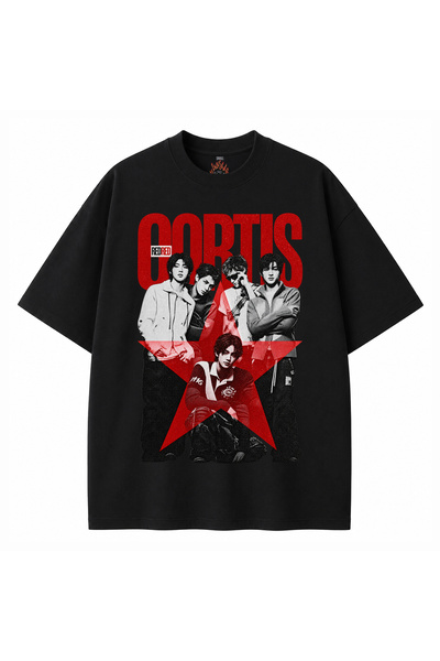 kun inaki K-Pop Cortis Baskılı Siyah Unisex Tişört