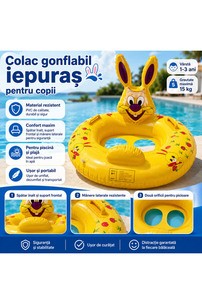 Generic Brand Φουσκωτό παιδικό σωσίβιο δαχτυλίδι, σχέδιο κουνελάκι, με πλαϊνέ...