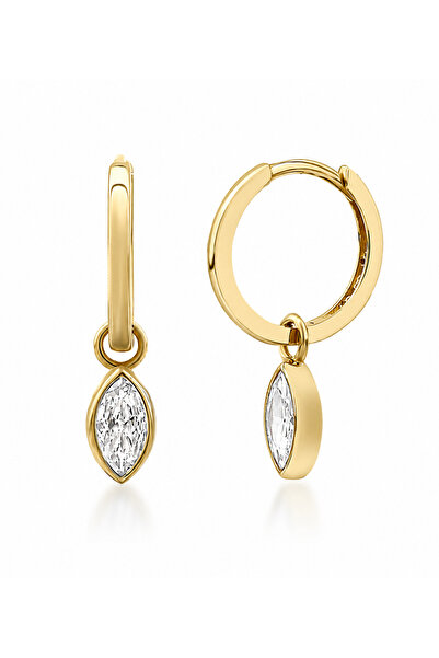 KAIROS JEWELRY 14 Ayar Altın Markiz Tektaş Charm Küpe