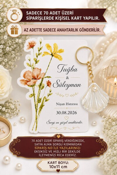 Emtory Gift Çiçek Konsept 10 Adet Hediyelik İstiridye Anahtarlık - Nişan Hediye - Nikah Hediye - Mevlid Hediye