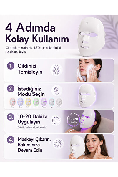 Yellowtech LED Işık Cilt Bakım Maskesi 7 Modlu USB Şarjlı Taşınabilir Yüz Bakım Cihazı