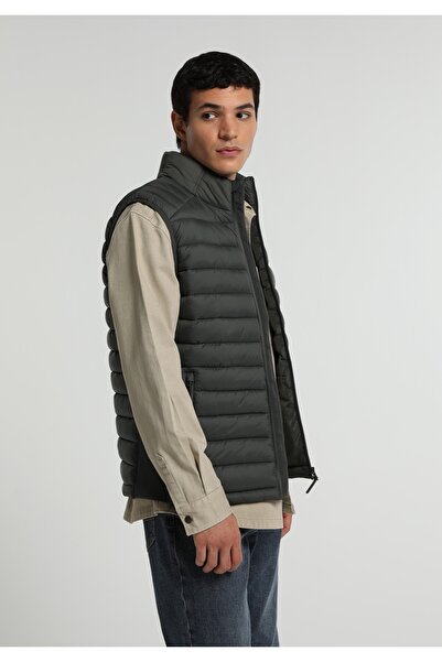 Colin's Slim Fit Stand Collar Zippered Lined Men's Green Vest