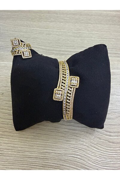 miral High Quality Diamond Precision Zircon Bracelet and Ring Set (Open Size ...