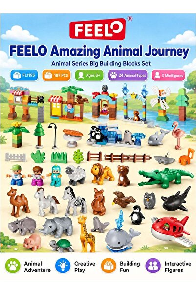 Feelo Amazing Animal Journey Animal Series Big Building Blocks Set FL1193, 18...
