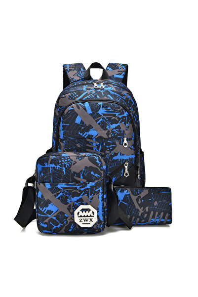 Other 3‑Piece Graffiti Print Backpack Set, Large Capacity Travel Laptop Backp...