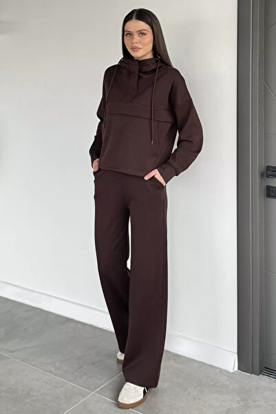 Aryena Brown Women's Front Half-Zip Hooded Sweatshirt and Elastic Waist Pants...