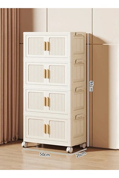 CozyBox 4-Tier 50cm Width Foldable Storage Cabinet with Double Doors and Whee...