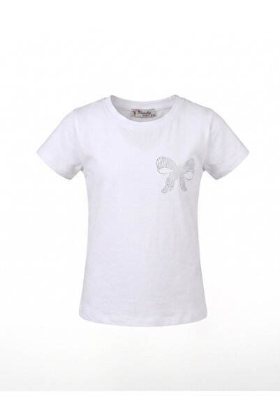 MiniKids Tricou fundita-strasuri alb pur