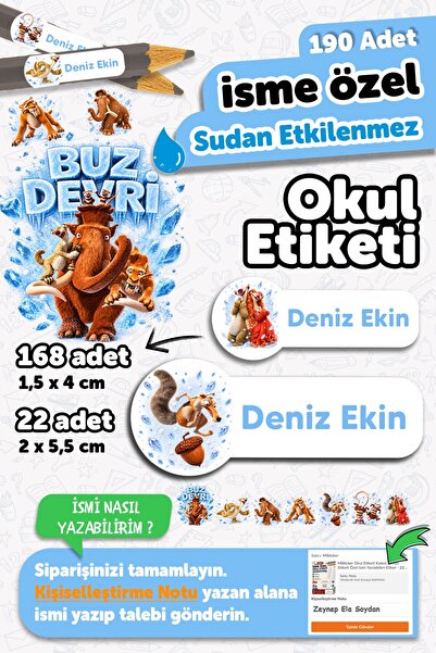 MSticker 190 Adet Kişiye Özel Okul Etiketi İsimli Kalem Defter Suluk Etiket D...