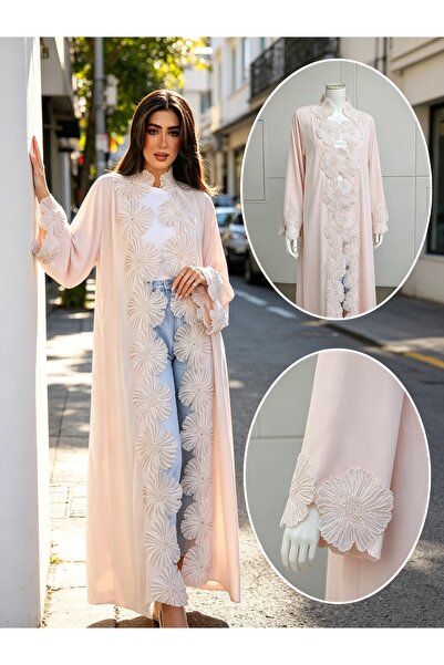Noon Noora Elegant Floral Appliqué Robe Abaya Cardigan（No Headscarf）