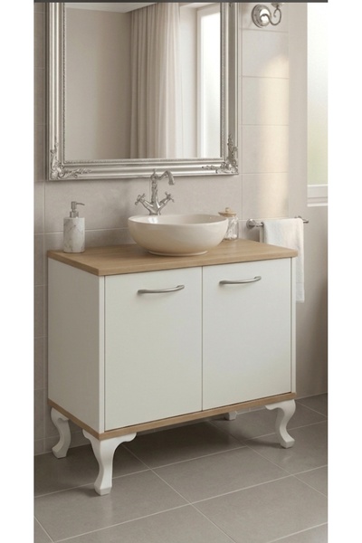 YURKUR MOBİLYA Lavabo dolabı ahşap desen üst alt tablalı